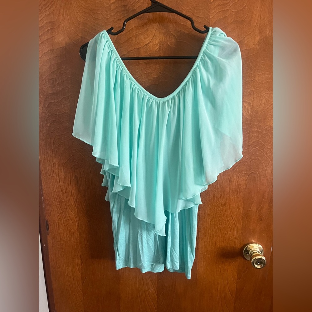 Mint green sheer flounce top
